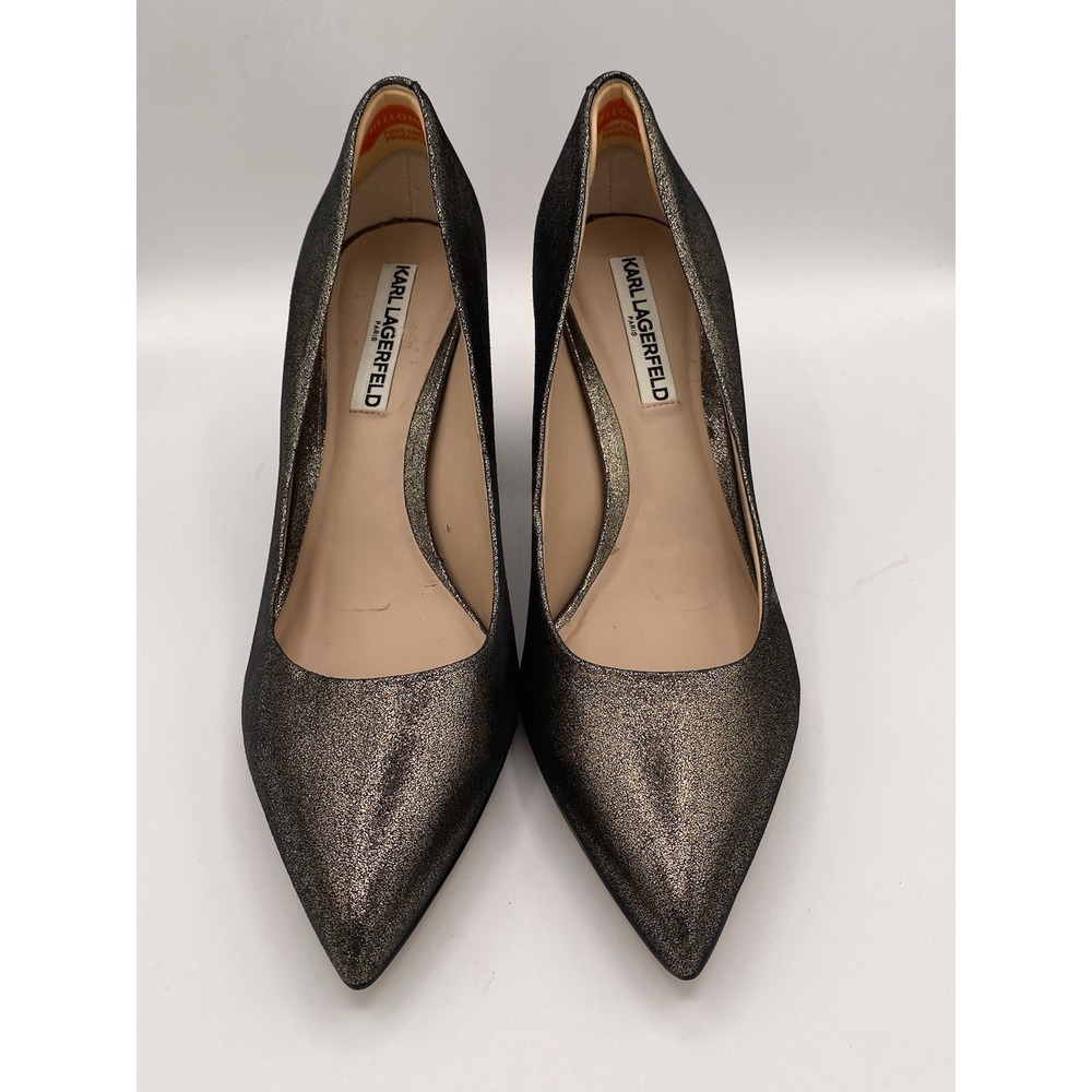 Karl Lagerfeld Paris glitter leather block heel size 9